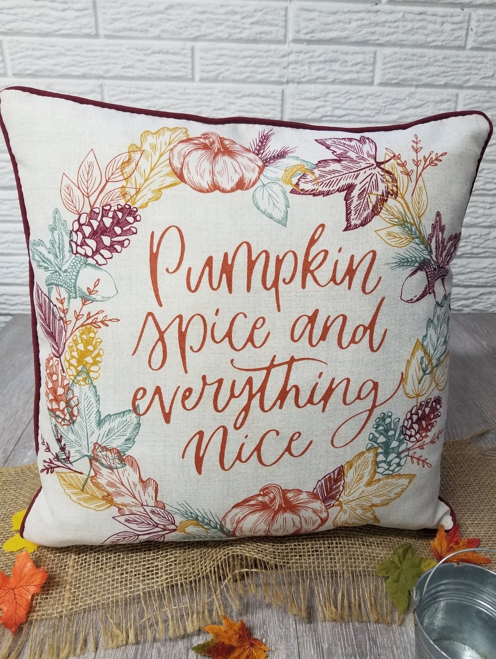 Pumpkin Spice Wreath Reversible Throw Pillow